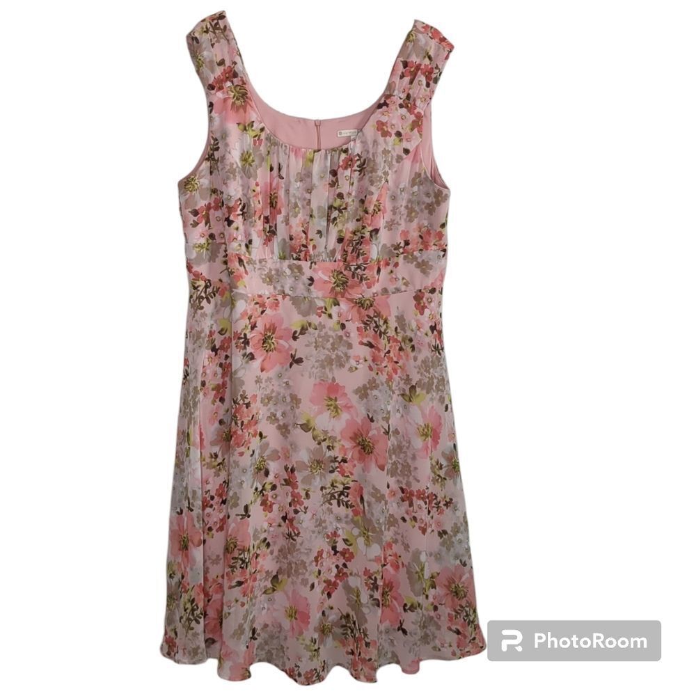 Floral Summer Dress Pink Floral Feminine Flowy Chiffon Womens Size 20